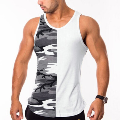 

Toponeto Men Fitness Camouflage Splice Sleeveless Bodybuilding Tight-drying Vest Tank Top