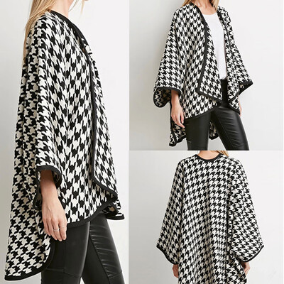 

〖Follure〗Women Fashion Print Long Sleeve Turn-down Collar Houndstooth Coat Windbreaker