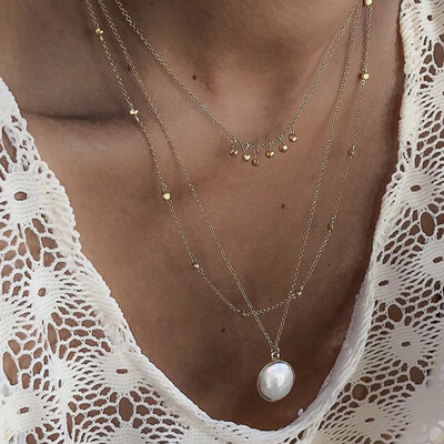 

Fashion Women Necklaces Beads Fringe Beads Pearl Pendant Clavicle Multilayer Gold Necklace Simple Wedding Party Jewelry Gifts