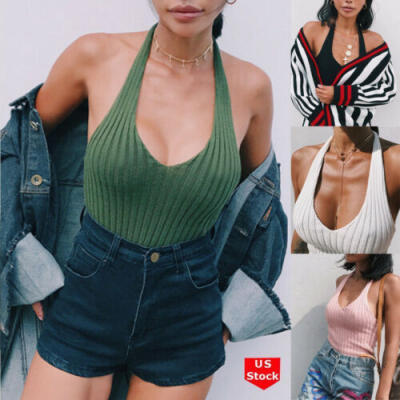 

Women Halter Tank Tops Vest Crop Top Bustier Bra Cami Bralette Shirt Blouse 2019