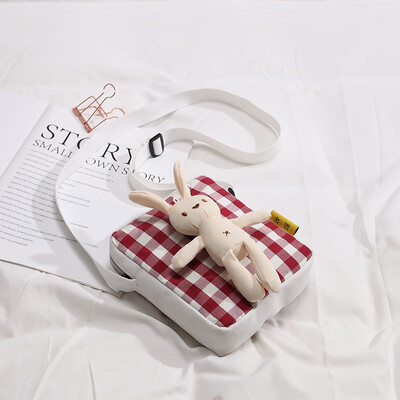 

Rabbit small bag female 2019 new ins foreign girl plaid shoulder bag Korean cute canvas messenger bag