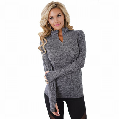 

Solid color V-neck zipper long-sleeved yoga sports leisure Sweatshirt