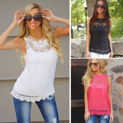 

Women Summer Casual Loose Lace Chiffon Sleeveless Vest Tank Top Shirt Blouse