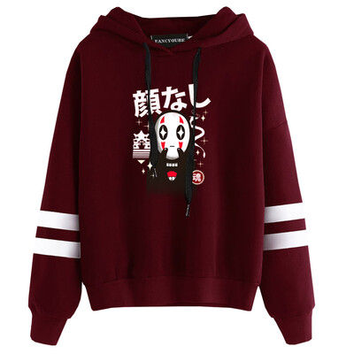 

Herqw61 Womens Spirited Away Hoodies Totoro Mononoke No Face Striped Long Sleeve Sweatshirt