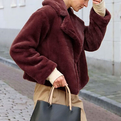 

Women Short Coat Autumn Winter Warm Long Sleeve Elegant Noble Solid Color Jacket