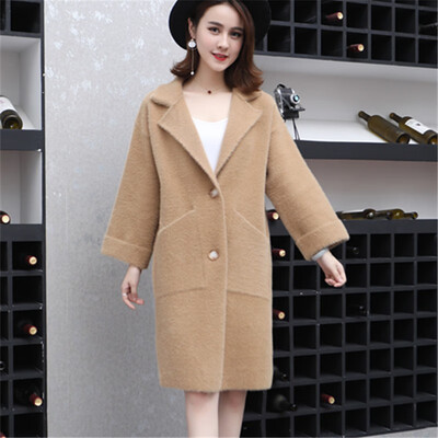 

The new Korean autumnwinter 2018 womens dress is thickened with long&medium sweater knitted womens ermine overcoat