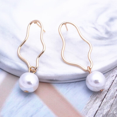 

EK575 European Geometric Irregular Metal Imitation Pearl Drop Earrings for Women Jewelry Punk Simple Statement Mujer Pendientes