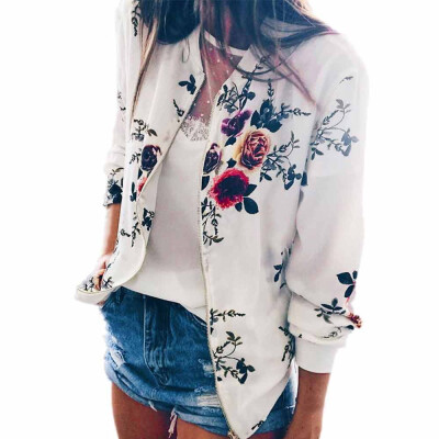 

Roseonmyhand Women Fashion Slim Coat Floral Zipper Long Sleeve Jacket
