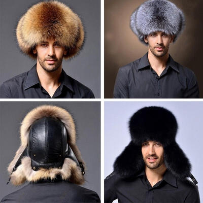

Ushanka Men&39s Winter Real Raccoon Fur&Lamb Leather Russian Cossack Trapper Hats 1PCS
