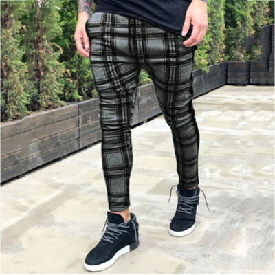 

Gobestart Mens Long Casual Sport Pants Slim Fit Plaid Trousers Running Joggers Sweatpants