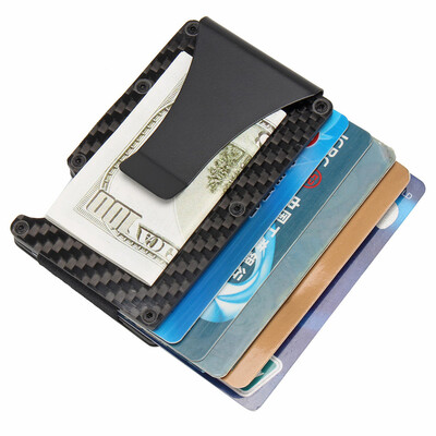 

Slim Carbon Fiber Credit Card Holder RFID Blocking Metal Wallet Money Clip Case