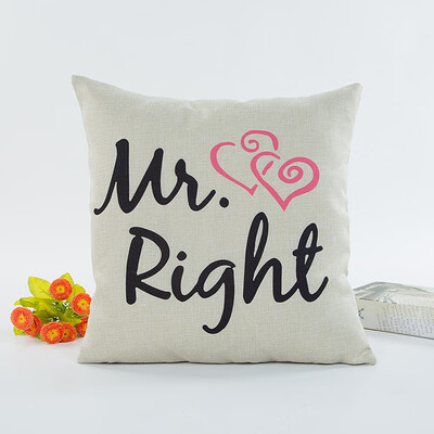 

Valentines Day Flax Pillow Sofa Waist Throw Cushion Cover Home Decor Cushion Mr RightMrs Right 45x45cm
