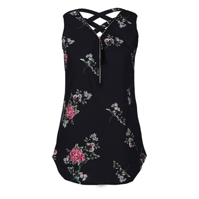 

Nomeni Women Zipper Sleeveless Casual Vest Top Blouse Ladies Summer Loose T Shirts Top