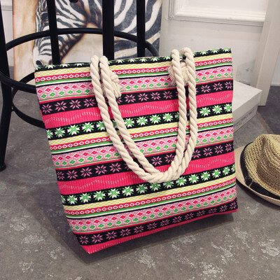 

Summer Shopping Big Bag floral Messenger Bags Women Canvas bohemian style striped Shoulder Beach Bag Female Casual Tote