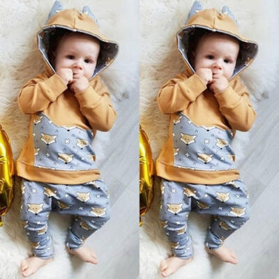 

Autumn Casual Toddler Baby Kids Boy Girl Little Squirrel Hooded Tops Pants 2Pcs Outfits Set Clothes