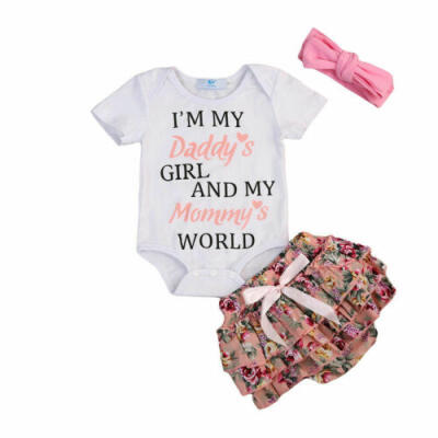 

Newborn Baby Girls Romper Tops Jumpsuit Floral Pants Headband Outfit Clothes Set