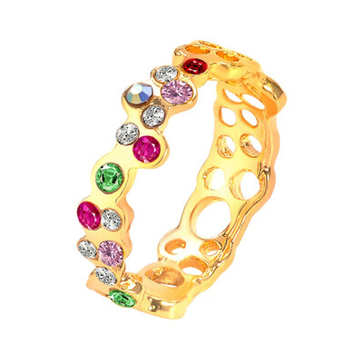 

Austrian Crystal Stellux Gold Color Flower Pattern Love Women Lady Cute Round Multicolor Ring Elegant Fashion Jewelry