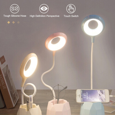 

4000mah Rechargeable Led Table Touch Lamp Desk Lamp USB Flexible Reading Ring Light for Children with Phone Hoder Pen Holder