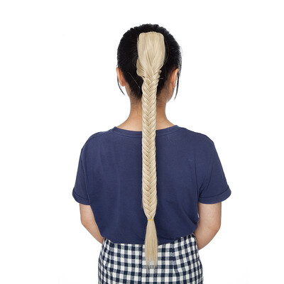 

21 Inches Ponytail Fishtail Braid Extension Long Clip on Bun with Claw Clip Synthetic Ponytail Hairpieces