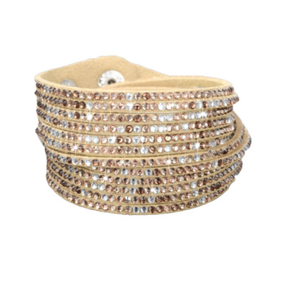 

Personality Solid Drill Colourful Rhinestone Multi-Layer Leather Rope Manual Bracelet Unisex Pair Jewellery
