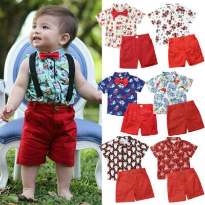 

US Christmas Toddler Kids Baby Boy Clothes Xmas Santa Tops T-Shirt Shorts Outfit