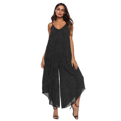 

Sexy Women Summer Sleeveless Jumpsuit Casual Lady White Dot Loose Overalls