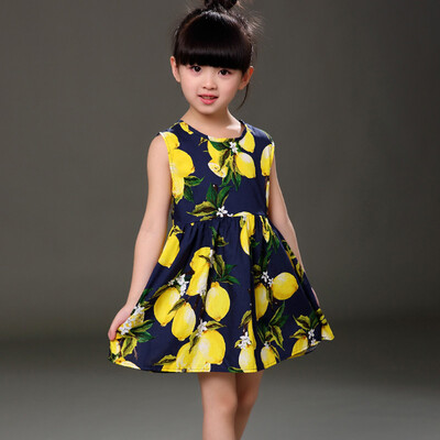 

Kids Girls Lemon Print Vest Dress Spring Summer Soft Cotton Dress