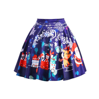 

Roseonmyhand Women Casual Christmas Santa Flare Elastic High Waist Cosplay Ball Gown Skirt