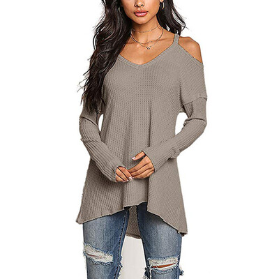 

Roseonmyhand Womens Casual V-neck Tops Long Sleeve Cold Shoulder T Shirt Tee Blouse