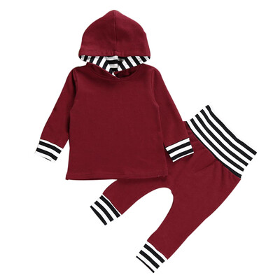 

2pcs Toddler Infant Baby Boy Girl Striped Hooded TopsPants Outfits Clothes Set