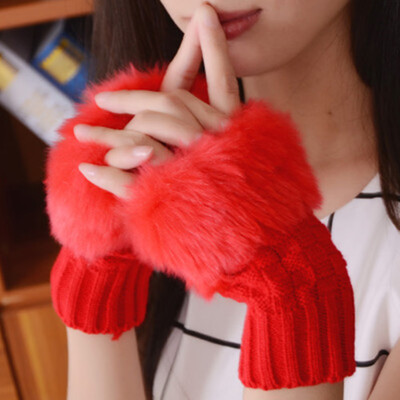 

Women Winter Elegant Mitten Gloves Warm-Keeping Knitting Wool Half Finger Gloves