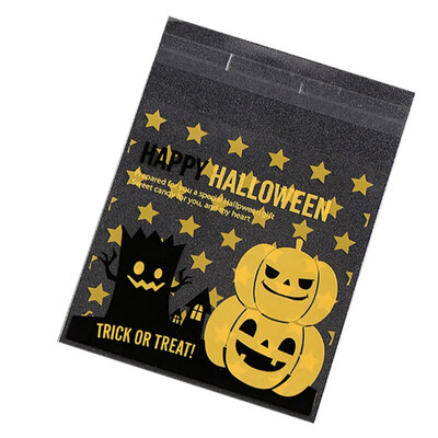 

100 Pcs Halloween Yellow Pumpkin Pattern Gift Bag Plastic Eco-friendly DIY Candy Cookies Birthday Party Craft Bags Packaging Bag