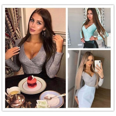 

Women Sexy V-neck Long Sleeve Jumpsuit Party Casual Stretch Leotard Bodysuit New
