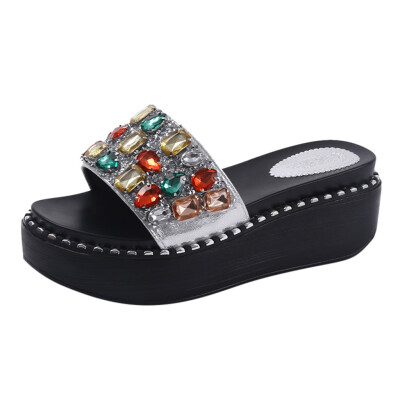 

Rose Slippers Casual Shoes Non-Slip Rhinestones Summer Thick Sandals