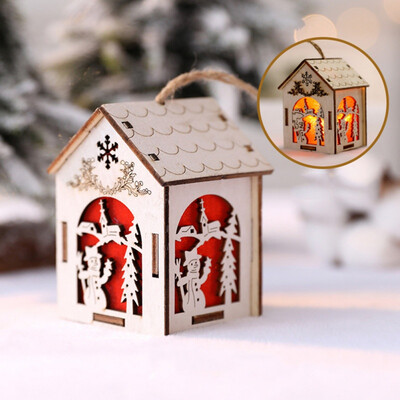 

Christmas LED Cute Luminous Small Wooden House Decoration For Home Hanging Decoration