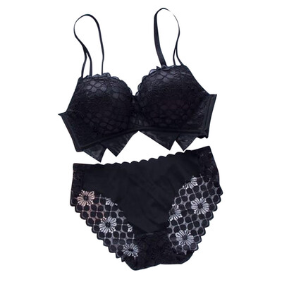 

Toponeto Fashionable Gather Together Ring-Free Bra Suit Wave Lace Sexy Lady Underwear