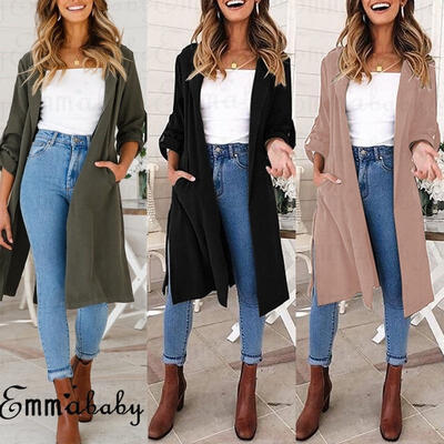 

2018 Women Long Sleeve Solid Kimono Cardigan Blouse Casual Jacket Tops Outwear