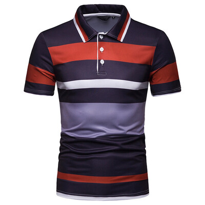 

Men Shirt Color Blocking Striped Turn-down Collar Top