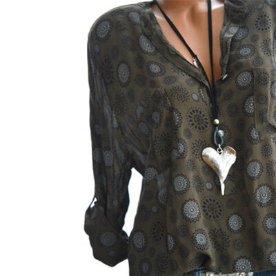 

2019 Women Fashion Casual V-neck Long sleeve Printing Tops