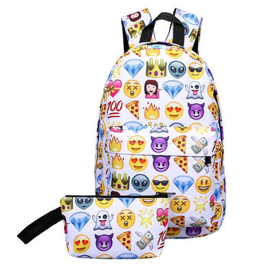 

2pcs New Fashion 3D Nylon Cute Smile Print Backpack Travel School Bag