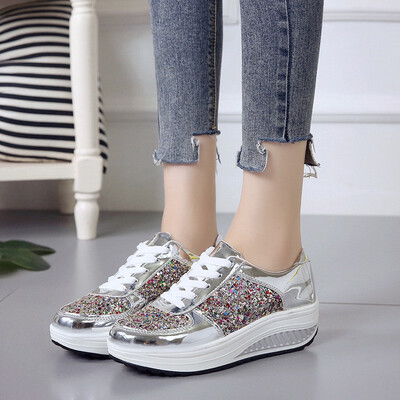 

Women Sneakers Fashion Golden Sequin Waterproof Women Flat Shoes Spring Autumn Lace Up Casual Woman Shoes