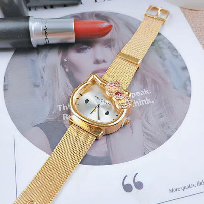 

Hello kitty kt cat head kitty cat diamond child cartoon steel belt watch cute girl cartoon watch Rose
