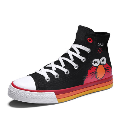 

Hand-painted comic graffiti canvas shoes mens high-top shoes