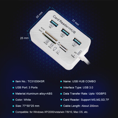 

USB Hub 30 Type C Hub USB 30 Splitter 3 Ports Multiple SDTF Speed Card Reader Multi-In-1 Memory Card Reader Adapter For PC Lapt