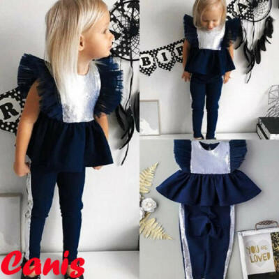 

Fashion Toddler Kids Baby Girl Flared Sequin Tops Pants 2Pcs Outfits Set Clothes