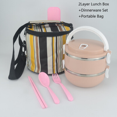 

Natural Nordic Design colorful Portable stainless steel lunch box Bento combination container With Spoons&bag Leakproof box