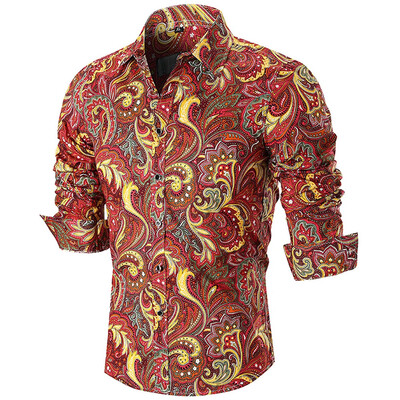 

Curved Hem Paisley Print Long Sleeve Shirt