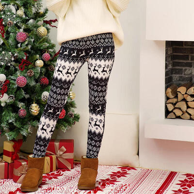 

Christmas Pants Tricolor Slim Fit Christmas Print Casual Tights Keep Warm Pencil Pants For Women Christmas