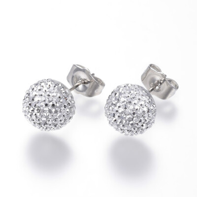 

Rhinestone Ball Stud Earrings with Stainless Steel Pins&Iron Ear Nuts Crystal 21mm pin 08mm