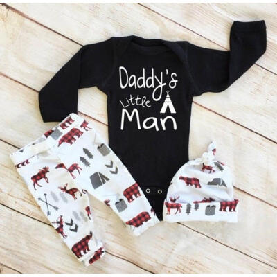 

Cute Infant Baby Boys Daddy&39s Little Man Bodysuit RomperPantHats Outfits Set